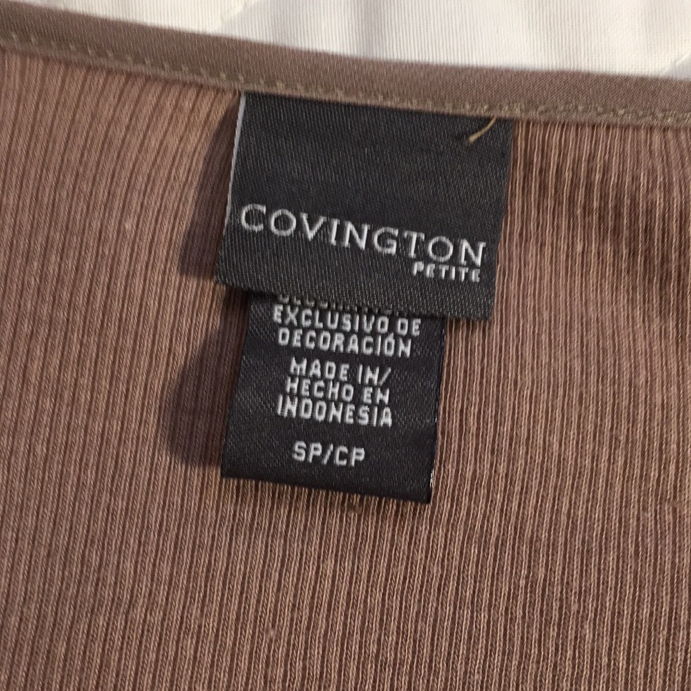 Covington 100% Cotton Tan Knit Fringes Ruffle Front Button Blouse Size S Petites - Picture 5 of 12